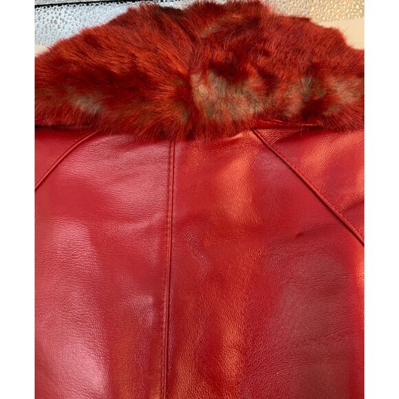 VTG 90s Terry Lewis Red Leather Coat Fur Collar Thermolite Lining XS 9029 NWD - Picture 11 of 16